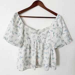 Altar’d state blue floral puff sleeve blouse medium